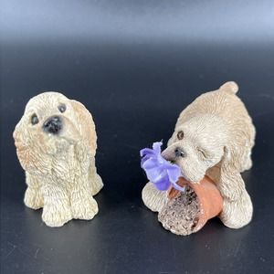 VTG Sandicast Pesky Peepers Cocker Spaniel Dog w/ Flower Pot 1990 Sandra Brue